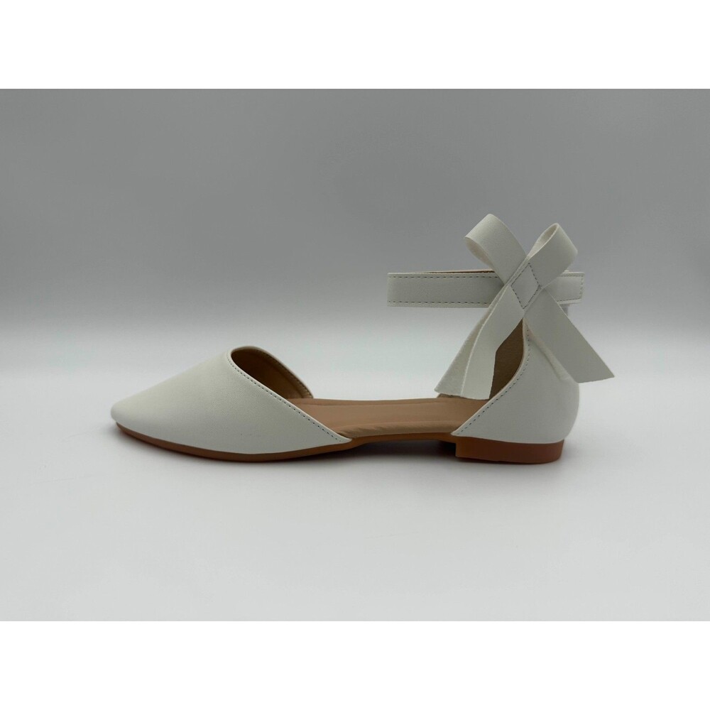 Ankle Strap Flats White Pointed Toe Bow Size 37